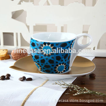 Napoli Gift Collection 100CC Hyper White Porcelain Blue and Black Cup with Coaster of Selcuklu
